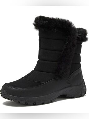 Lands' End Black Faux Fur-Trim Winter Boots